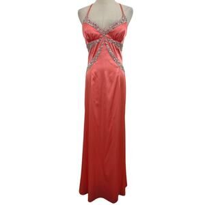 Y2K‎ Sean couture gown coral beaded low back fit flare glam prom pageant sz m